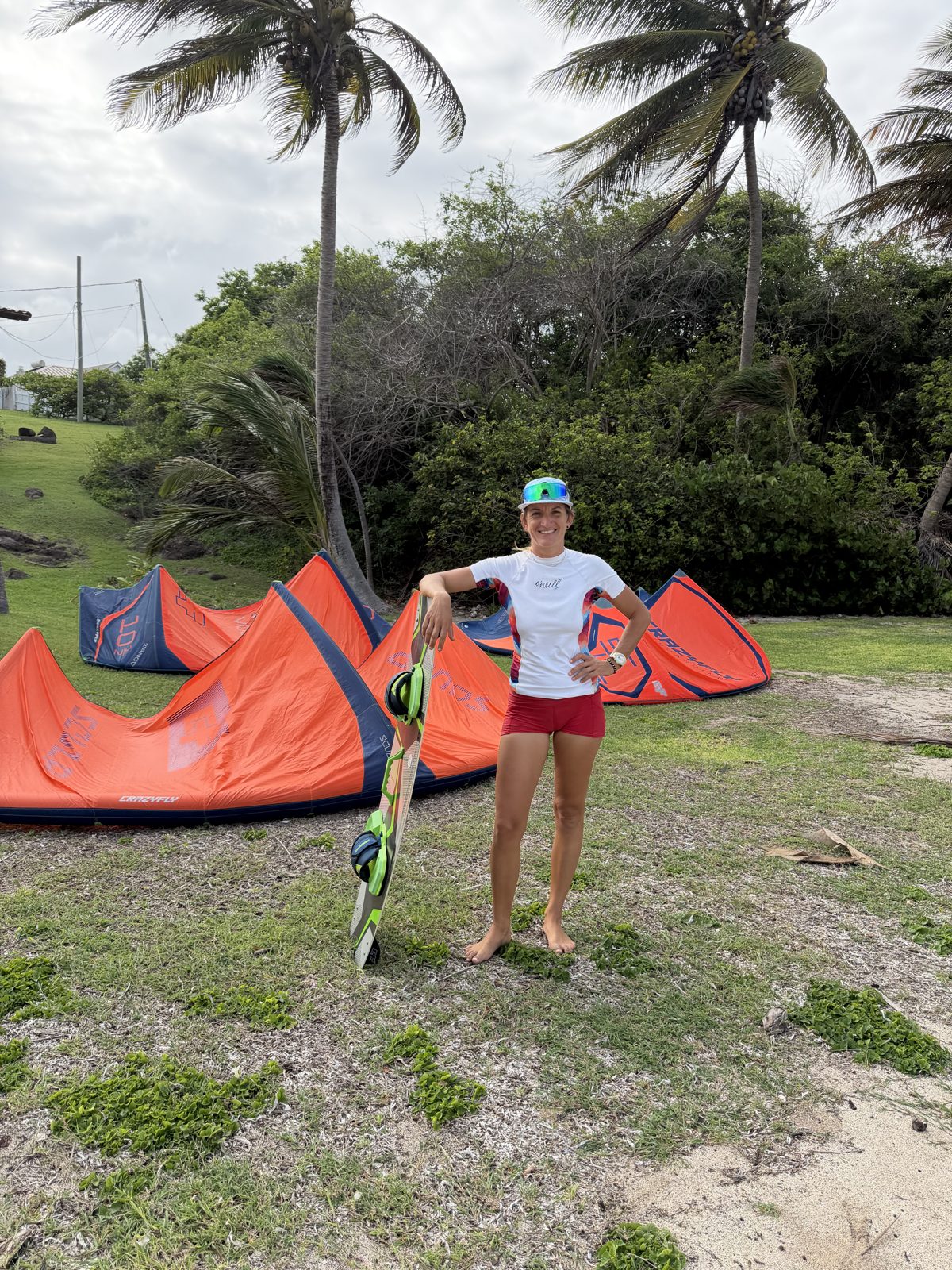 Reef Rider kites ready on the beach at Coral Cove